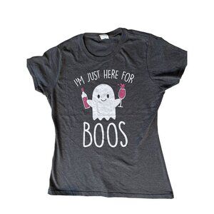 Women's Size Med T-Shirt Tee I Am Here For BOOS Gray Cotton